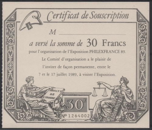 France 1989 certificat de - 1989,